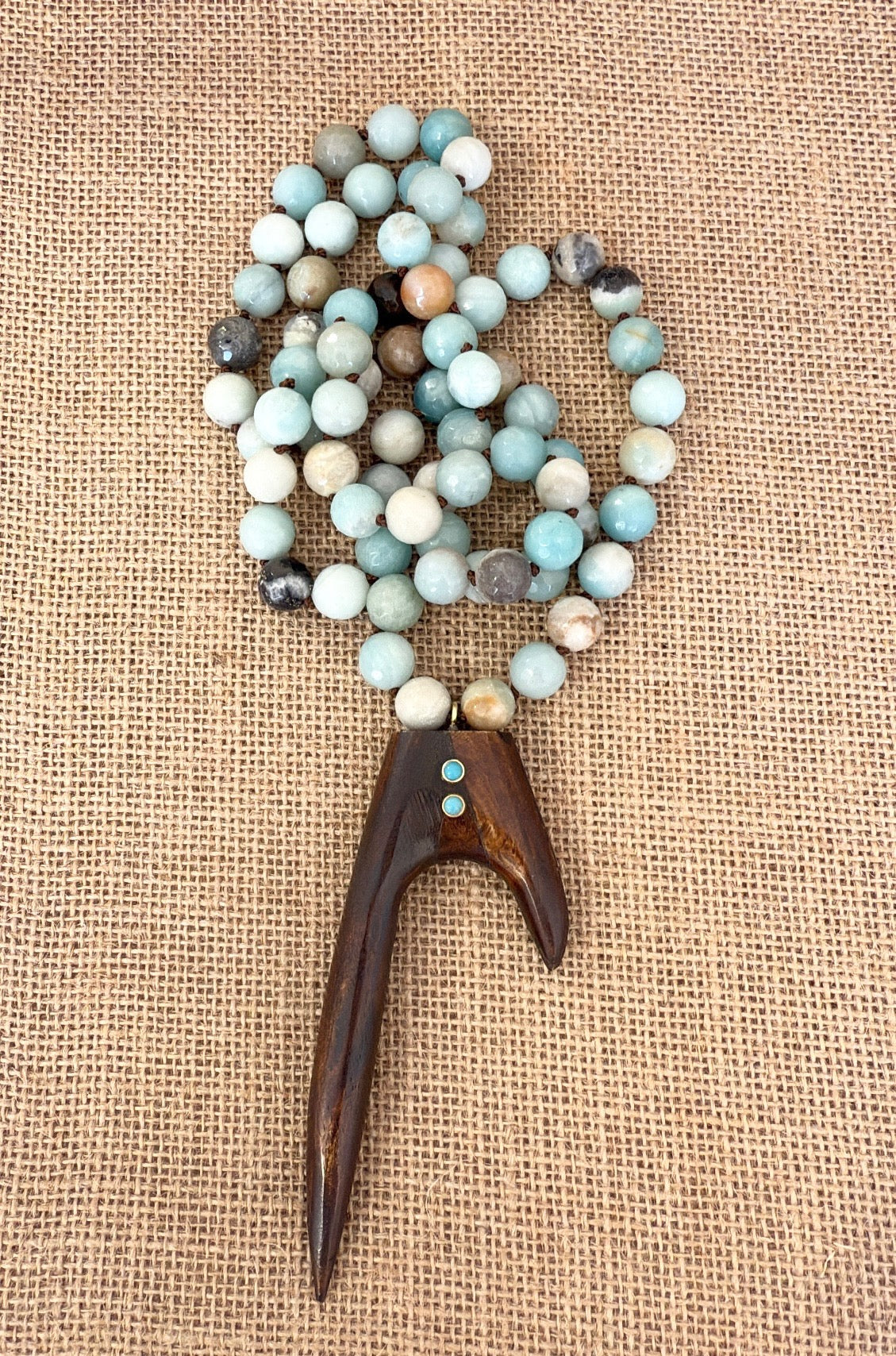 Amazonite With a Dark Brown Ox Bone Flat Antler and Turquoise Accent
