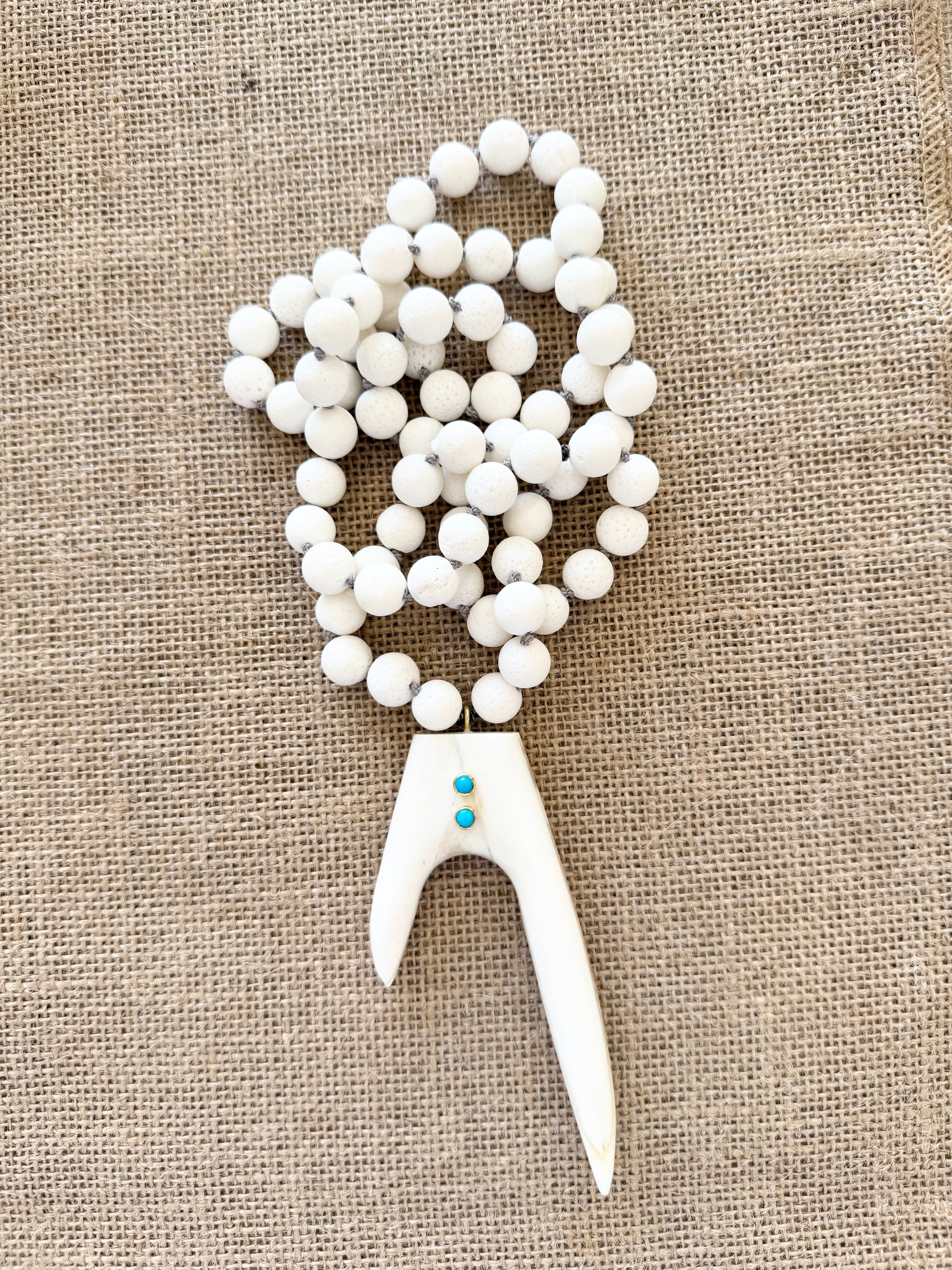White Coral With White Flat Antler and Turquoise Accent