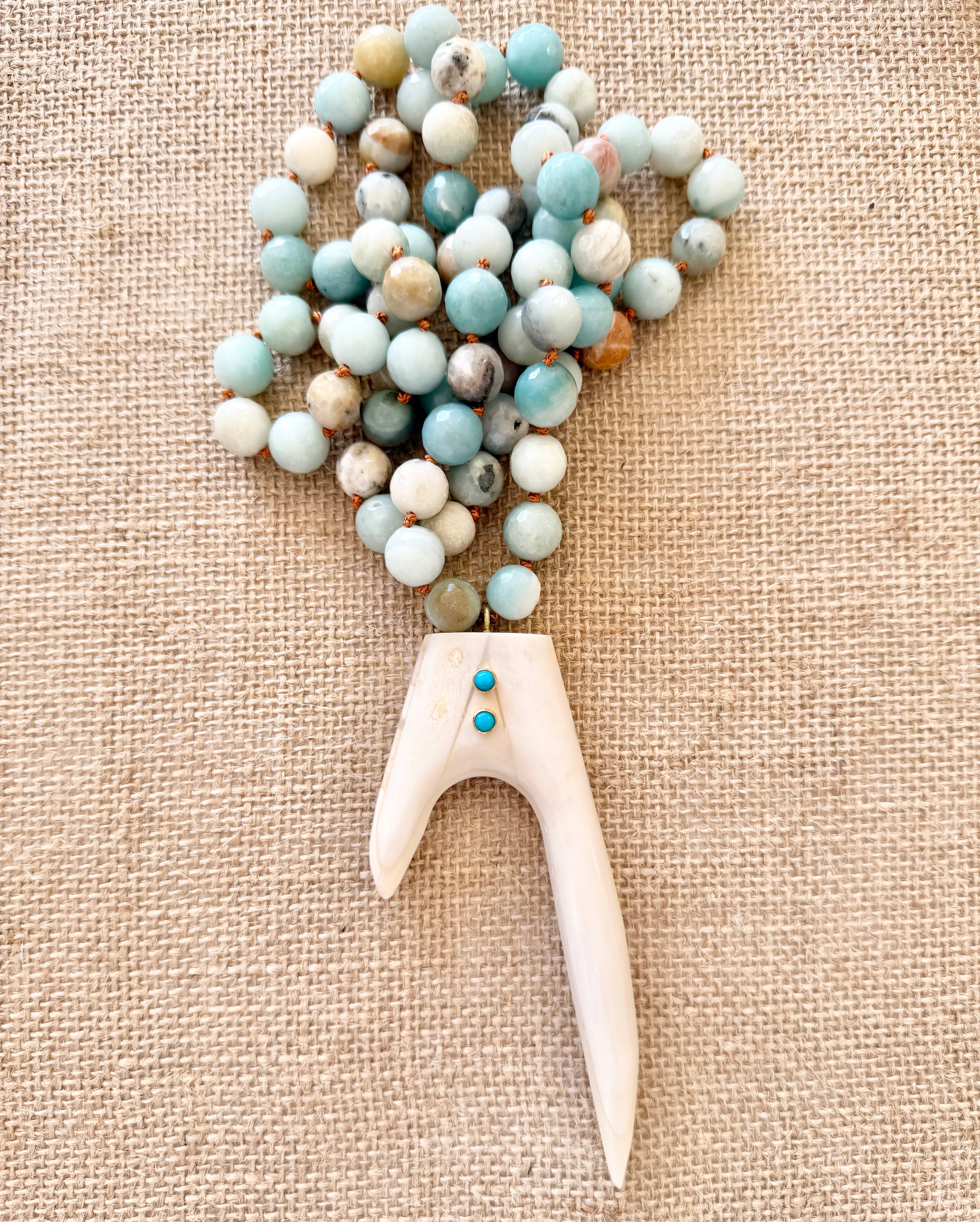 Amazonite With a White Ox Bone Flat Antler Horn and Turqouise Accent