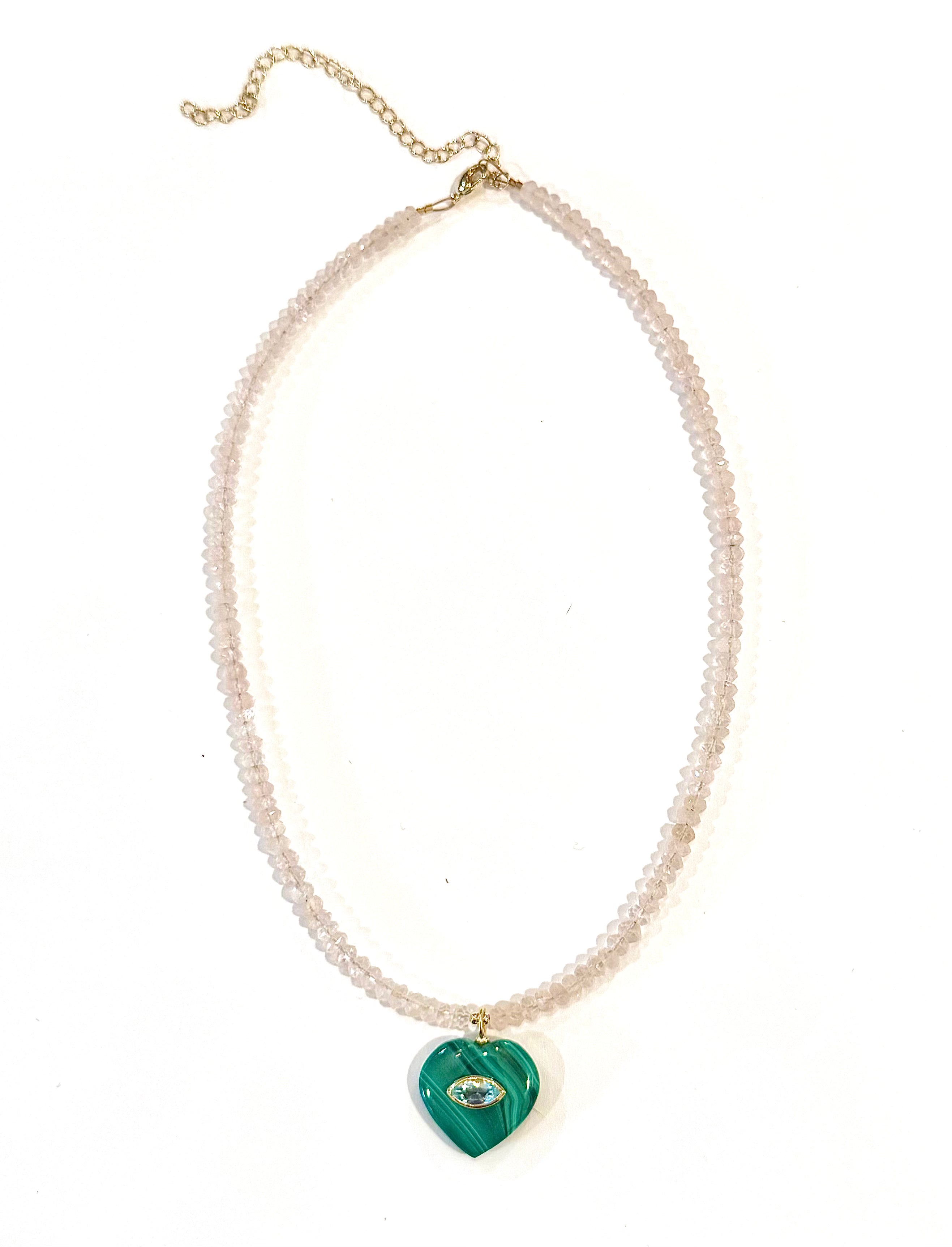Rose Quartz with Malachite Heart