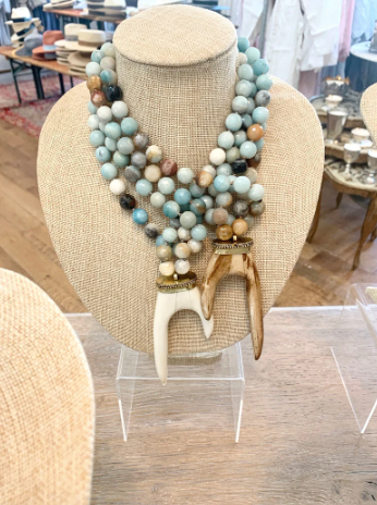 Amazonite Ox Bone Flat Antler Necklace