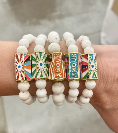 Matte White Turquoise Bracelet With Enamel Bar