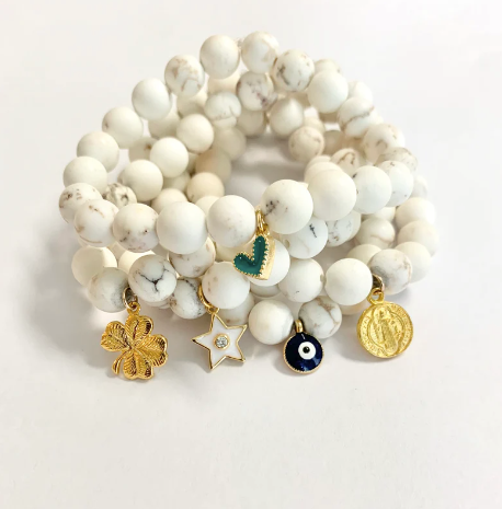 White Turquoise Bracelet With Gold Charm