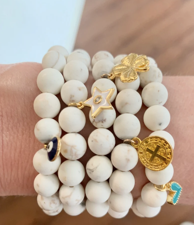 White Turquoise Bracelet With Gold Charm