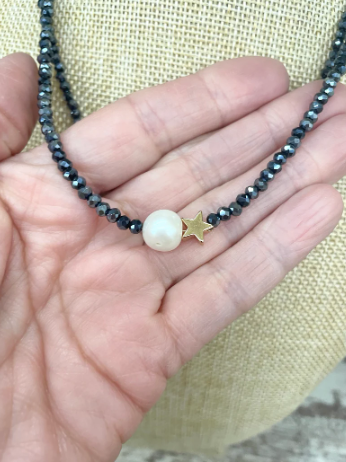 Spinel Necklace With Gold Star and Pearl