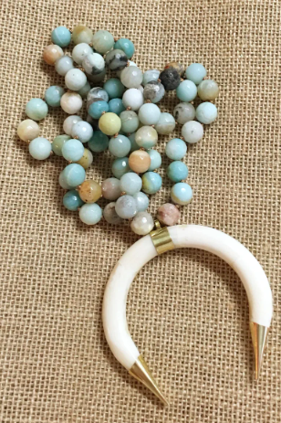 OX Bone Necklace With 12mm Amazonite