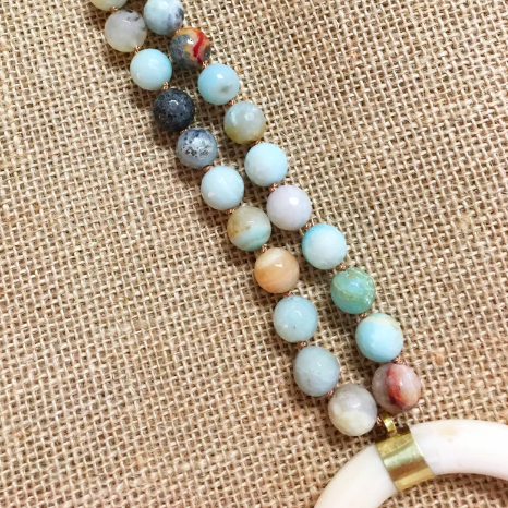 OX Bone Necklace With 12mm Amazonite