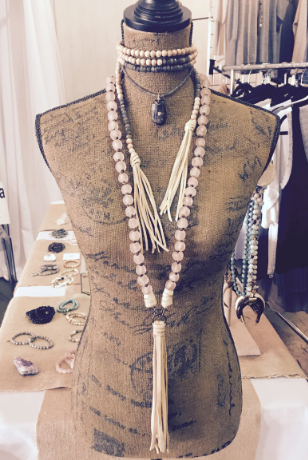 White Knotted African Glass Beads With Deerhide Tassel Necklace